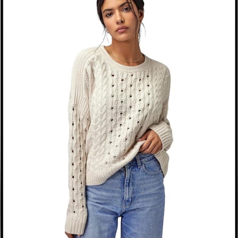 Spiritual Gangster Cream Cable-Knit Scoop Neck Sweater